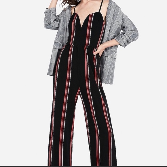 Express Striped V Wire Cami Jumpsuit Romper - Picture 2 of 6